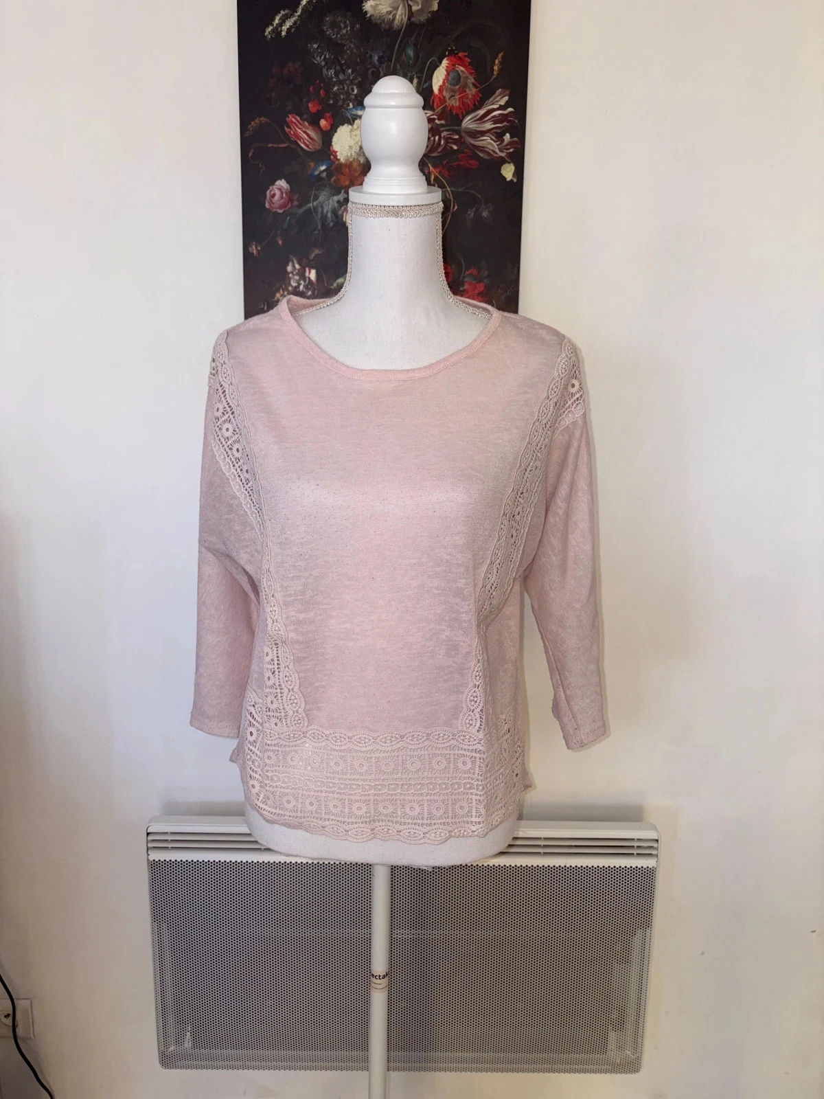 Pull manches 3/4 fin rose pale Vero Moda taille M / 38